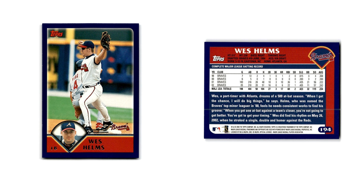 Wes Helms 2003 Topps #194 Atlanta Braves Baseball Card NM
