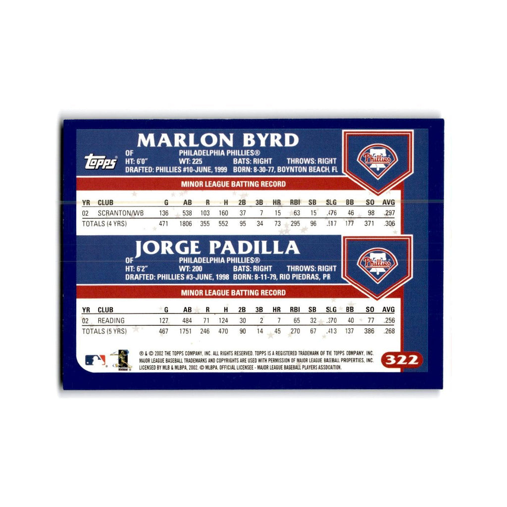 Marlon Byrd Jorge Padilla 2003 Topps #322 Philadelphia Phillies Baseball Card NM