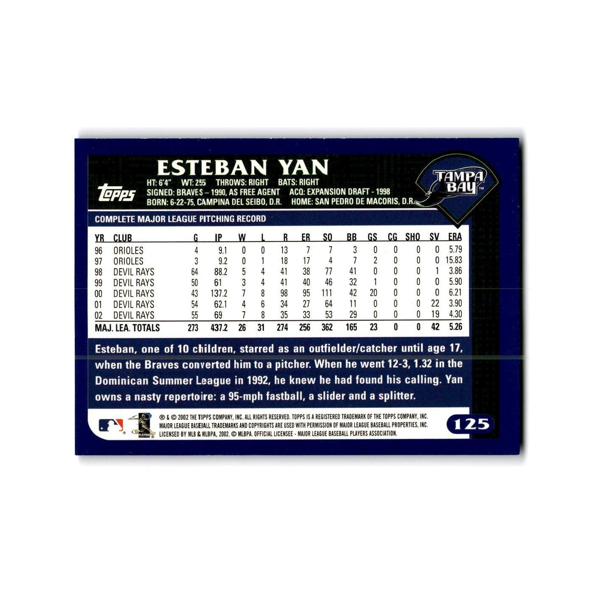 Esteban Yan 2003 Topps #125 Tampa Bay Devil Rays Baseball Card NM