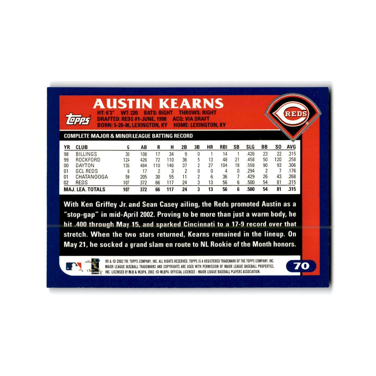Austin Kearns 2003 Topps #70 Cincinnati Reds Baseball Card NM