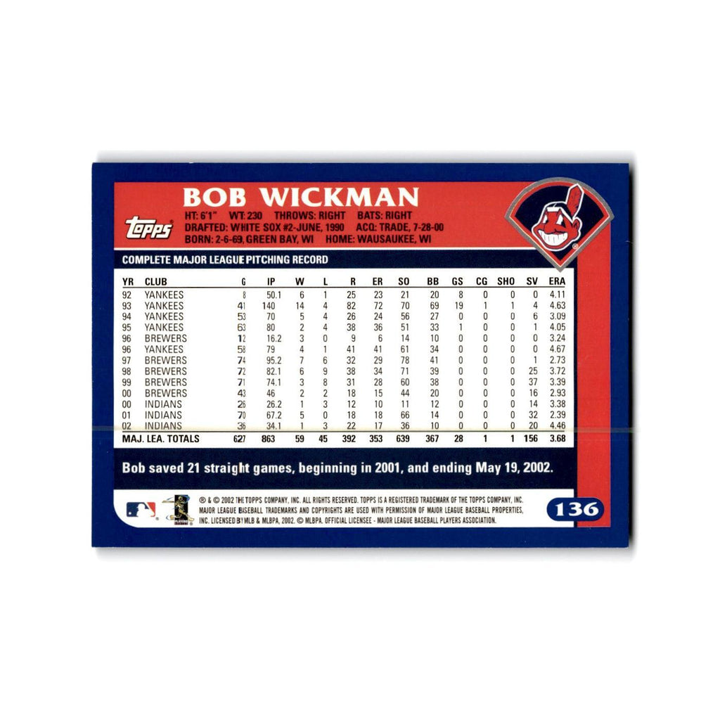 Bob Wickman 2003 Topps #136 Cleveland Indians Baseball Card NM