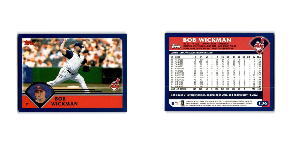 Bob Wickman 2003 Topps #136 Cleveland Indians Baseball Card NM