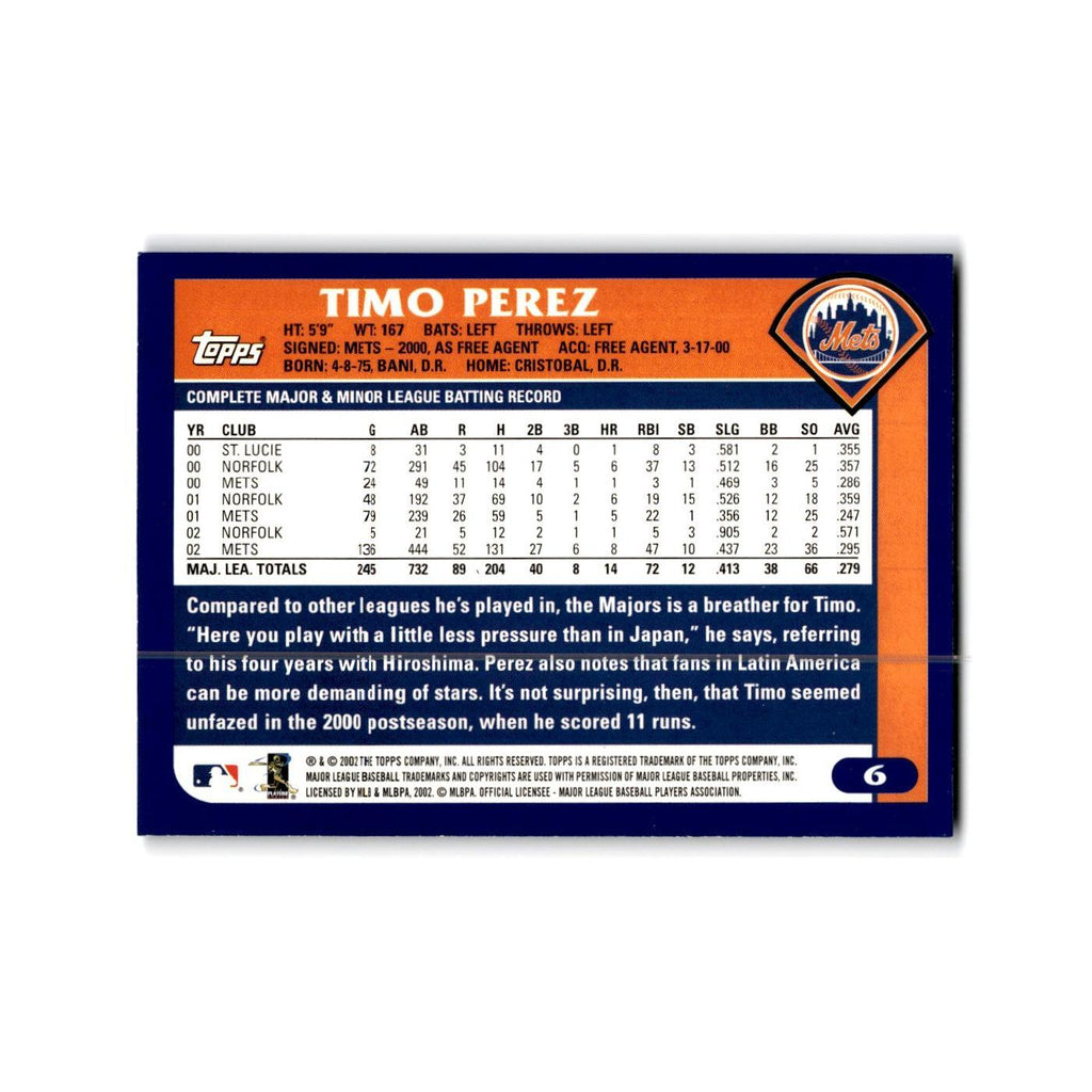 Timo Perez 2003 Topps #6 New York Mets Baseball Card NM
