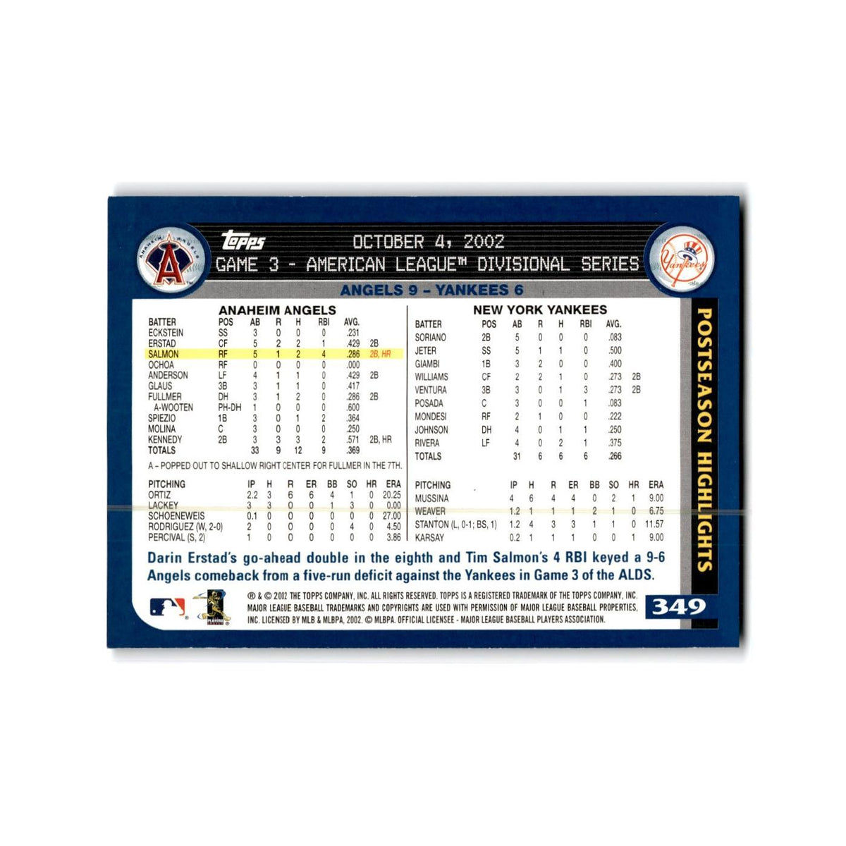 AL Division Angels 2003 Topps #349 Anaheim Angels Baseball Card NM