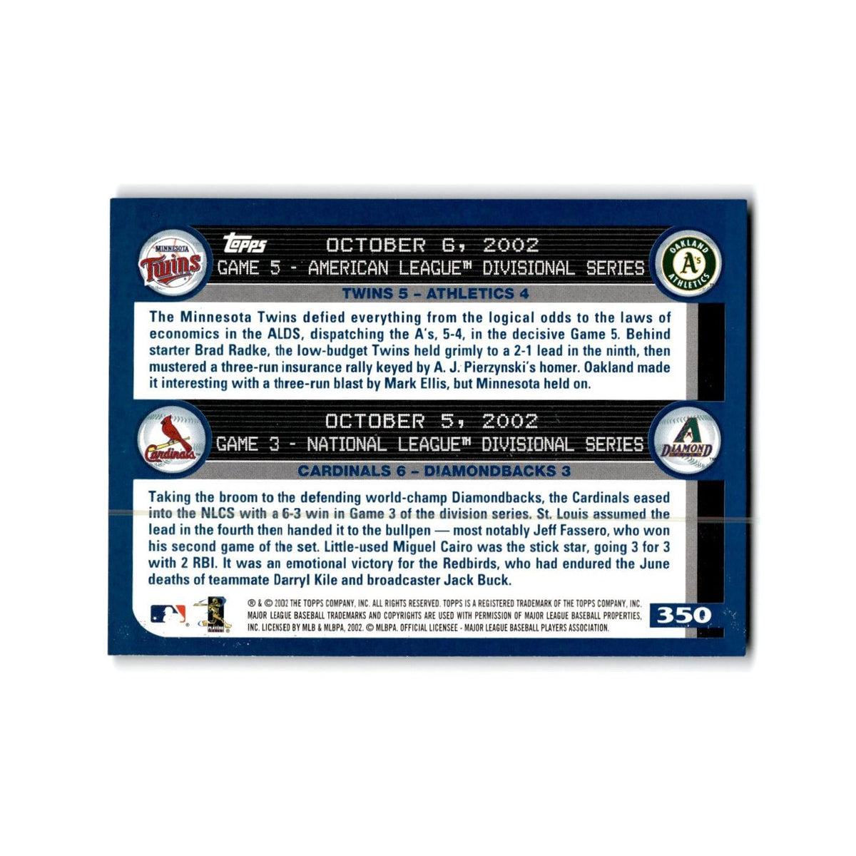 Twins & Cardinals Team Shots 2003 Topps #350 NM