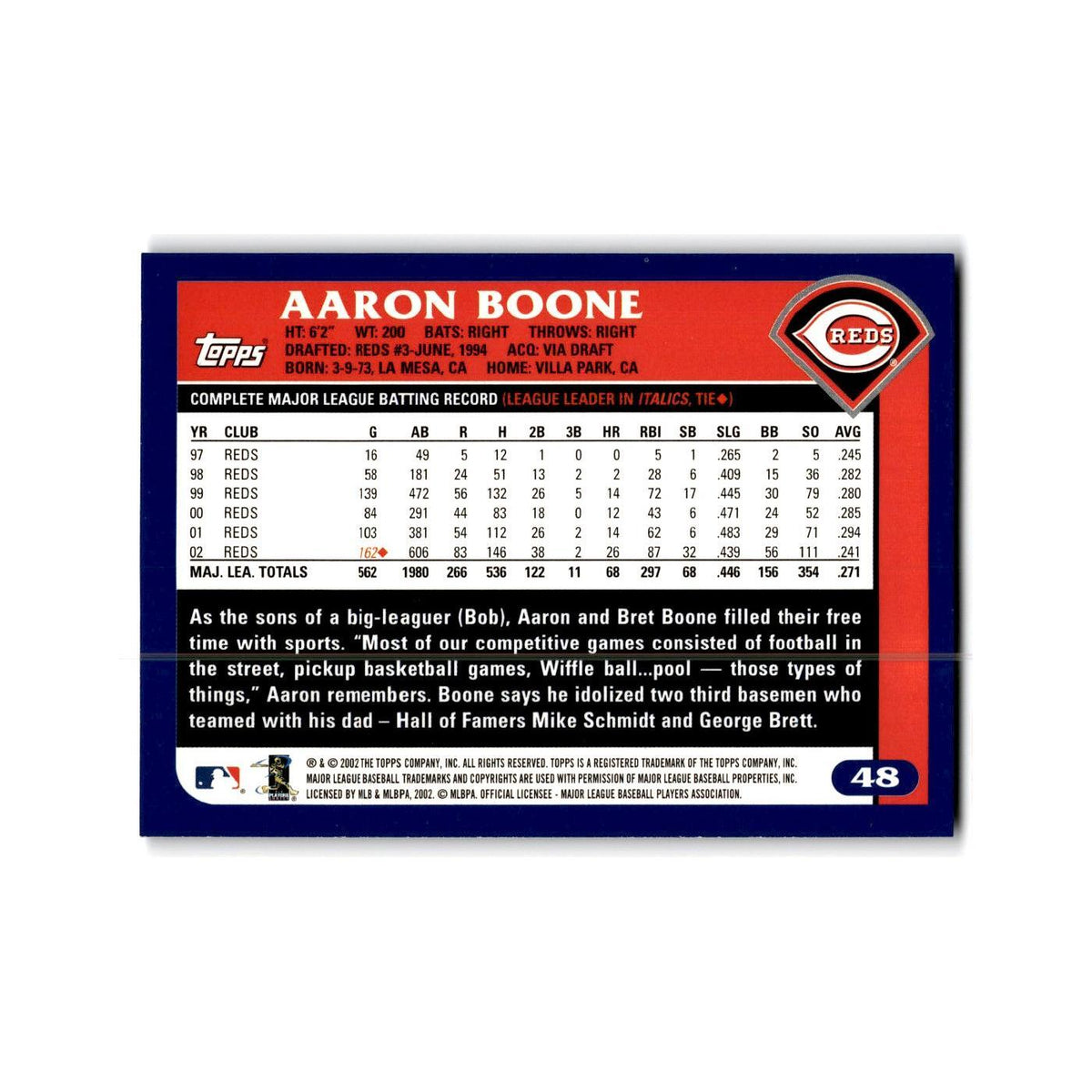 Aaron Boone 2003 Topps #48 Cincinnati Reds Baseball Card NM