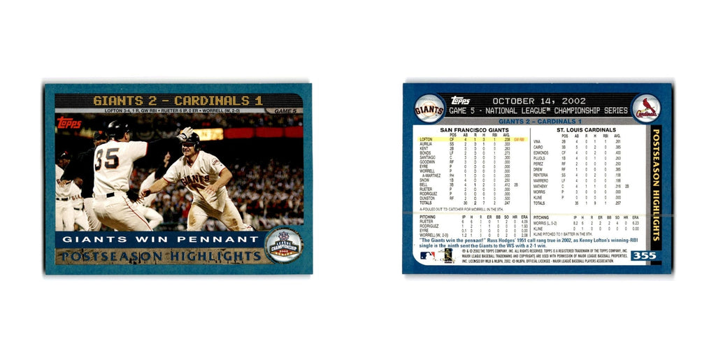 Giants win Pennant 2003 Topps #350 San Francisco Giants Baseball Card NM