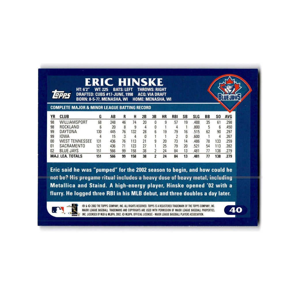 Eric Hinske 2003 Topps #40 Toronto Blue Jays Baseball Card NM
