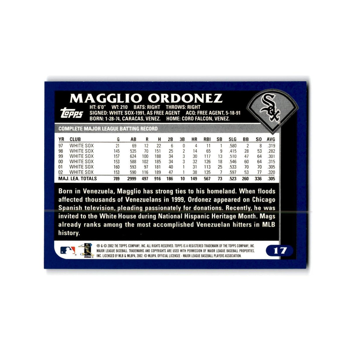 Magglio Ordonez 2003 Topps #17 Chicago White Sox Baseball Card NM