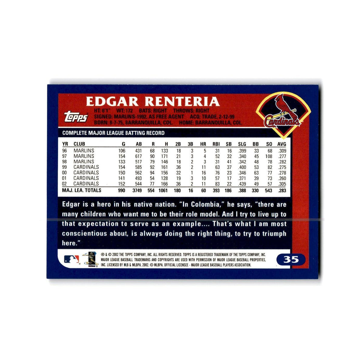 Edgar Renteria 2003 Topps #35 St. Louis Cardinals Baseball Card NM
