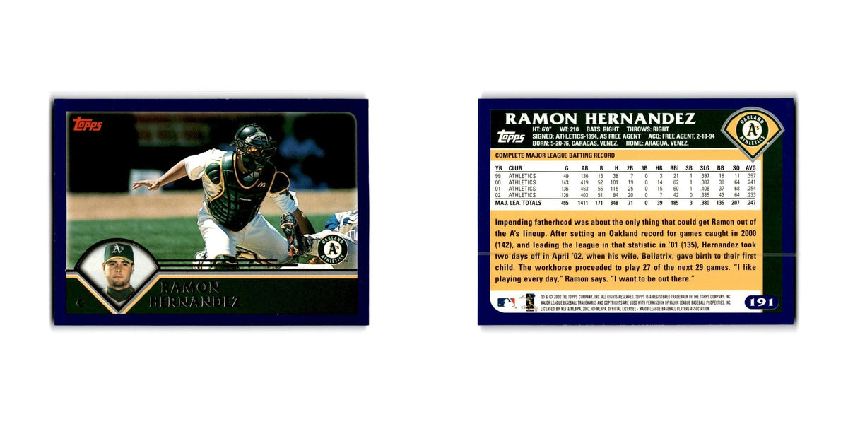 Ramon Hernandez 2003 Topps #191 Oakland Athletics Baseball Card NM