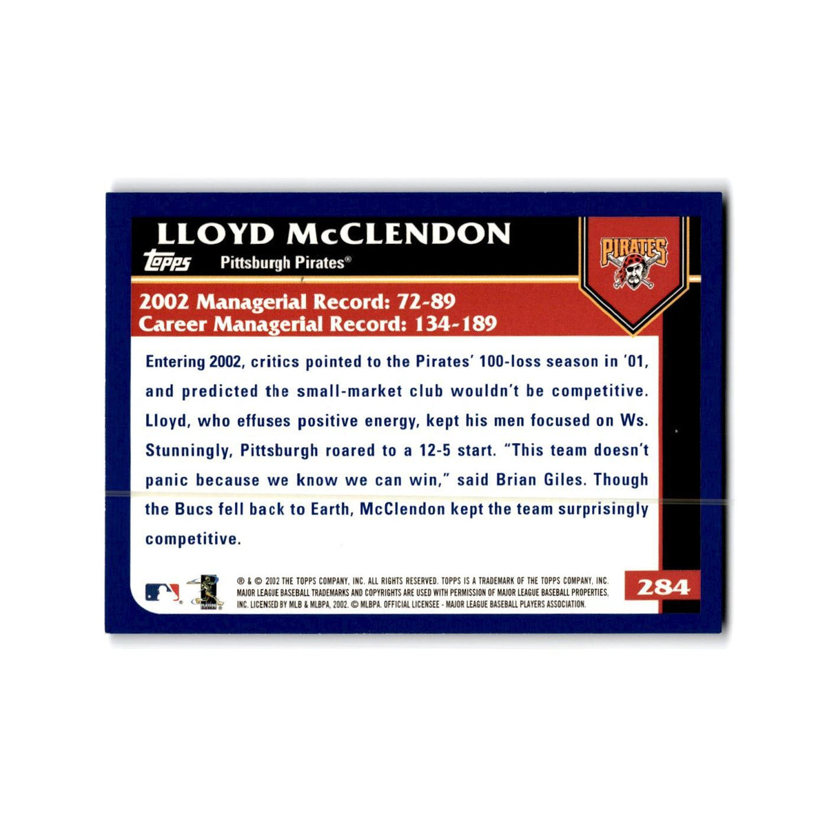 Lloyd Mcclendon 2003 Topps #284 Pittsburgh Pirates Baseball Card NM