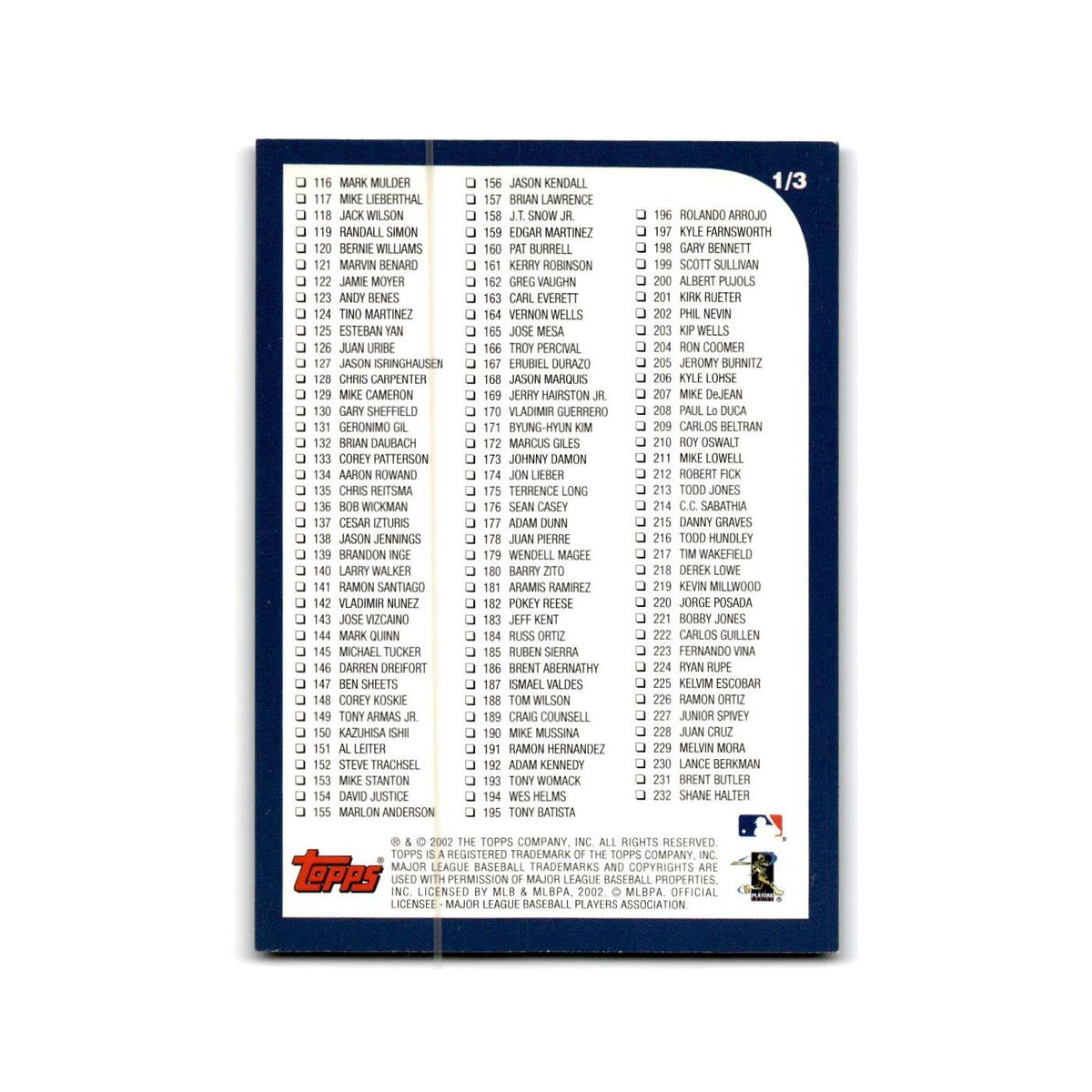 Checklist 2003 Topps #1/3 Baseball Card NM