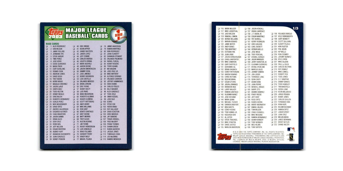Checklist 2003 Topps #1/3 Baseball Card NM