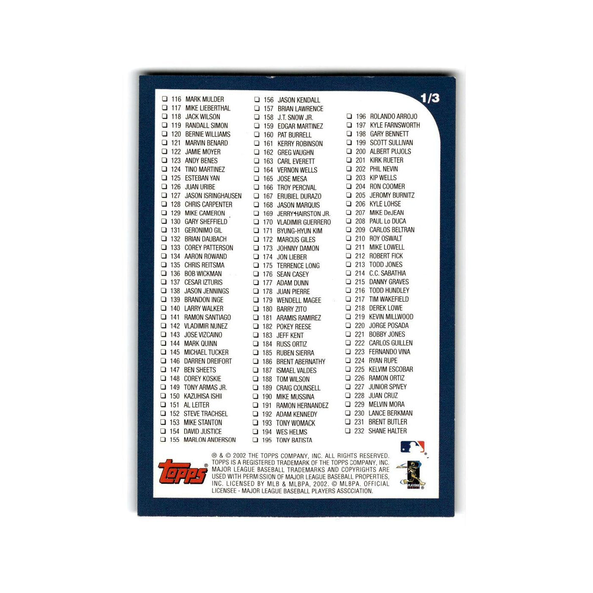Checklist 2003 Topps #1/3 Baseball Card NM
