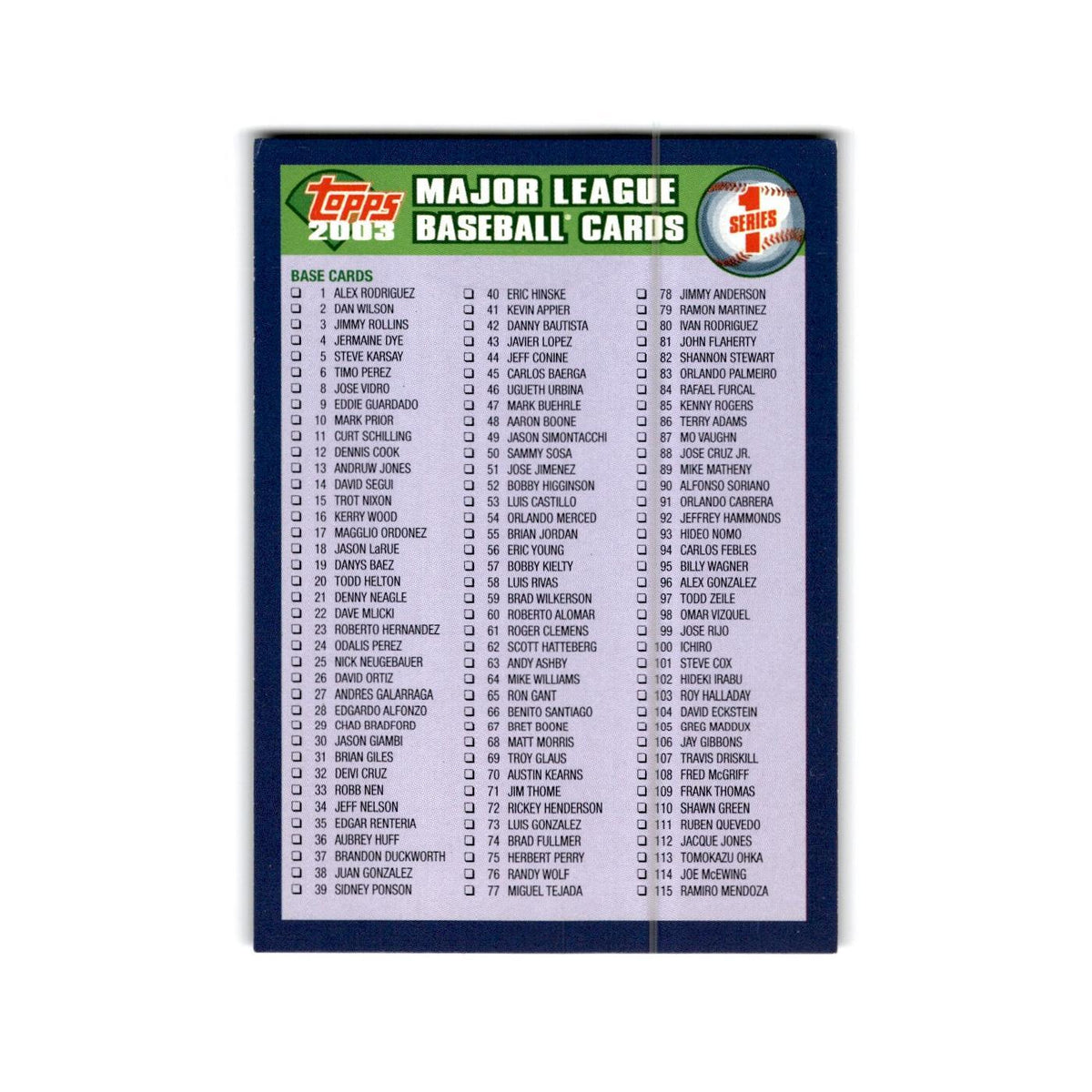 Checklist 2003 Topps #1/3 Baseball Card NM