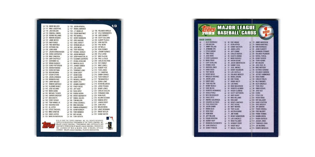 Checklist 2003 Topps #1/3 Baseball Card NM