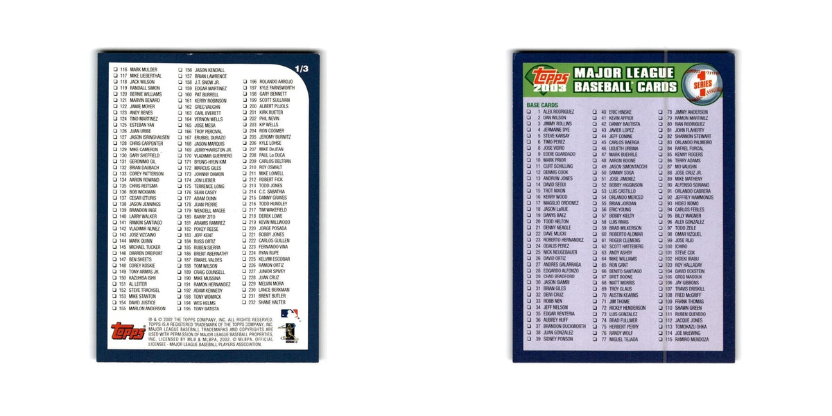 Checklist 2003 Topps #1/3 Baseball Card NM