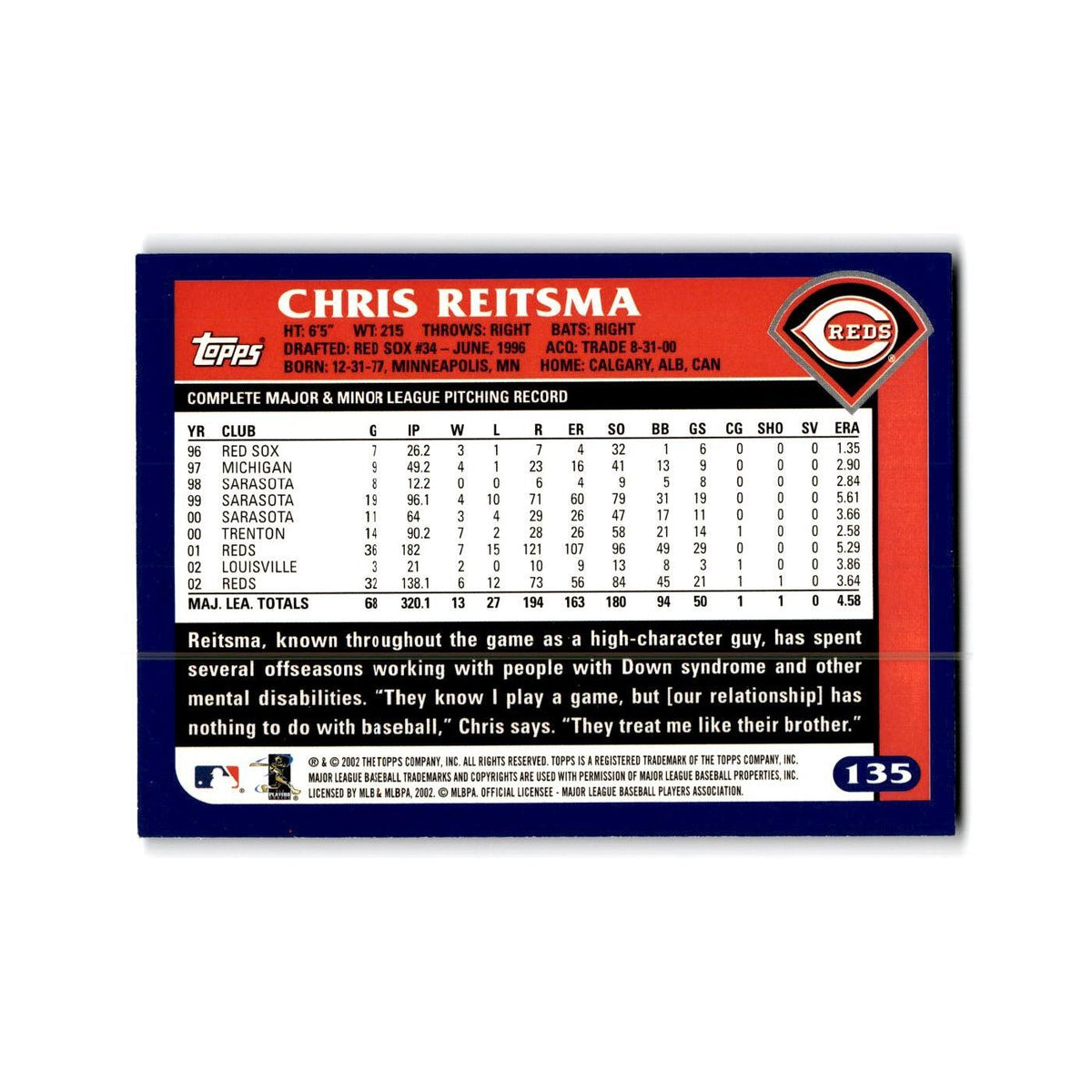 Chris Reitsma 2003 Topps #135 Cincinnati Reds Baseball Card NM