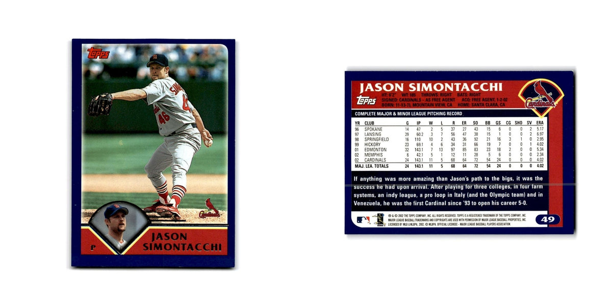 Jason Simontacchi 2003 Topps #49 St. Louis Cardinals Baseball Card NM