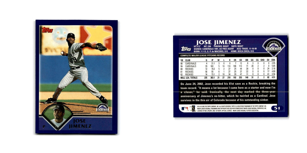 Jose Jimenez 2003 Topps #51 Colorado Rockies Baseball Card NM