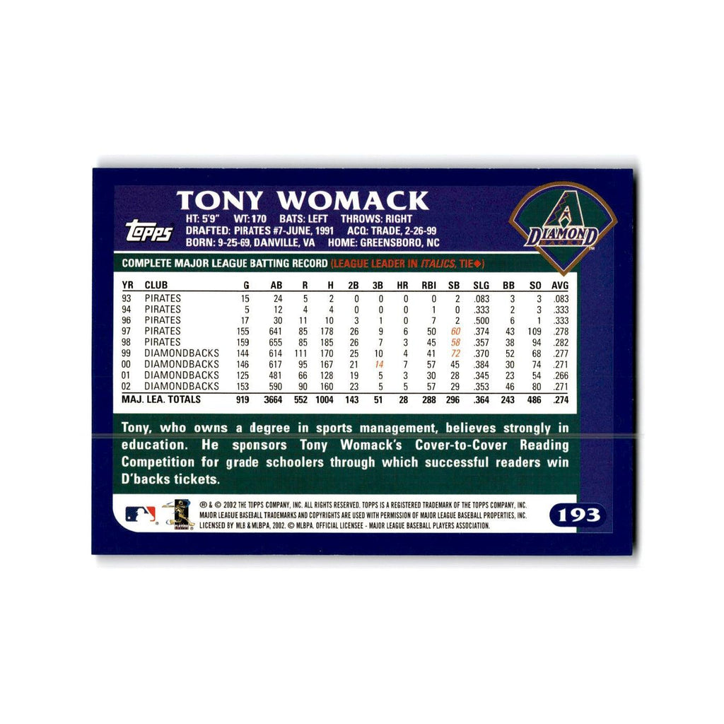 Tony Womack 2003 Topps #193 Arizona Diamondbacks Baseball Card NM