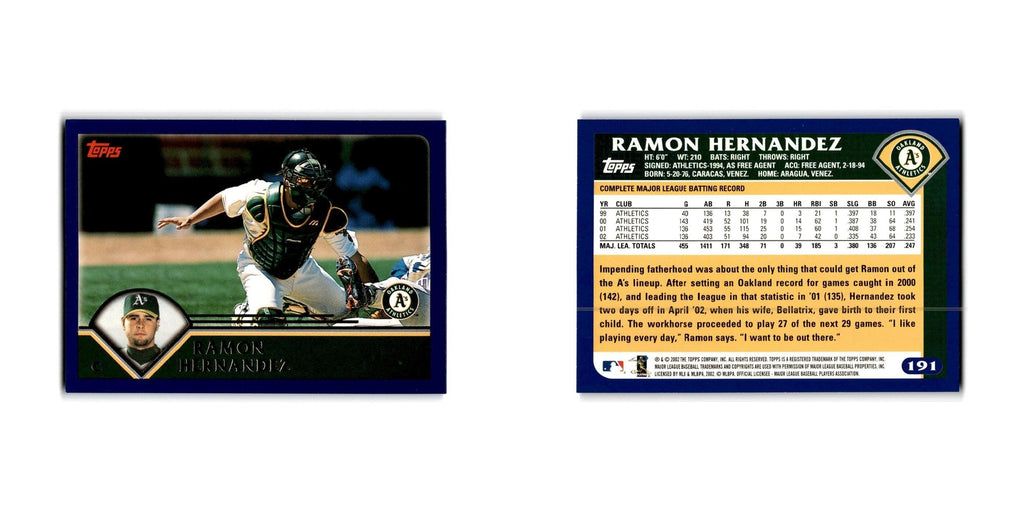 Ramon Hernandez 2003 Topps #191 Oakland Athletics Baseball Card NM