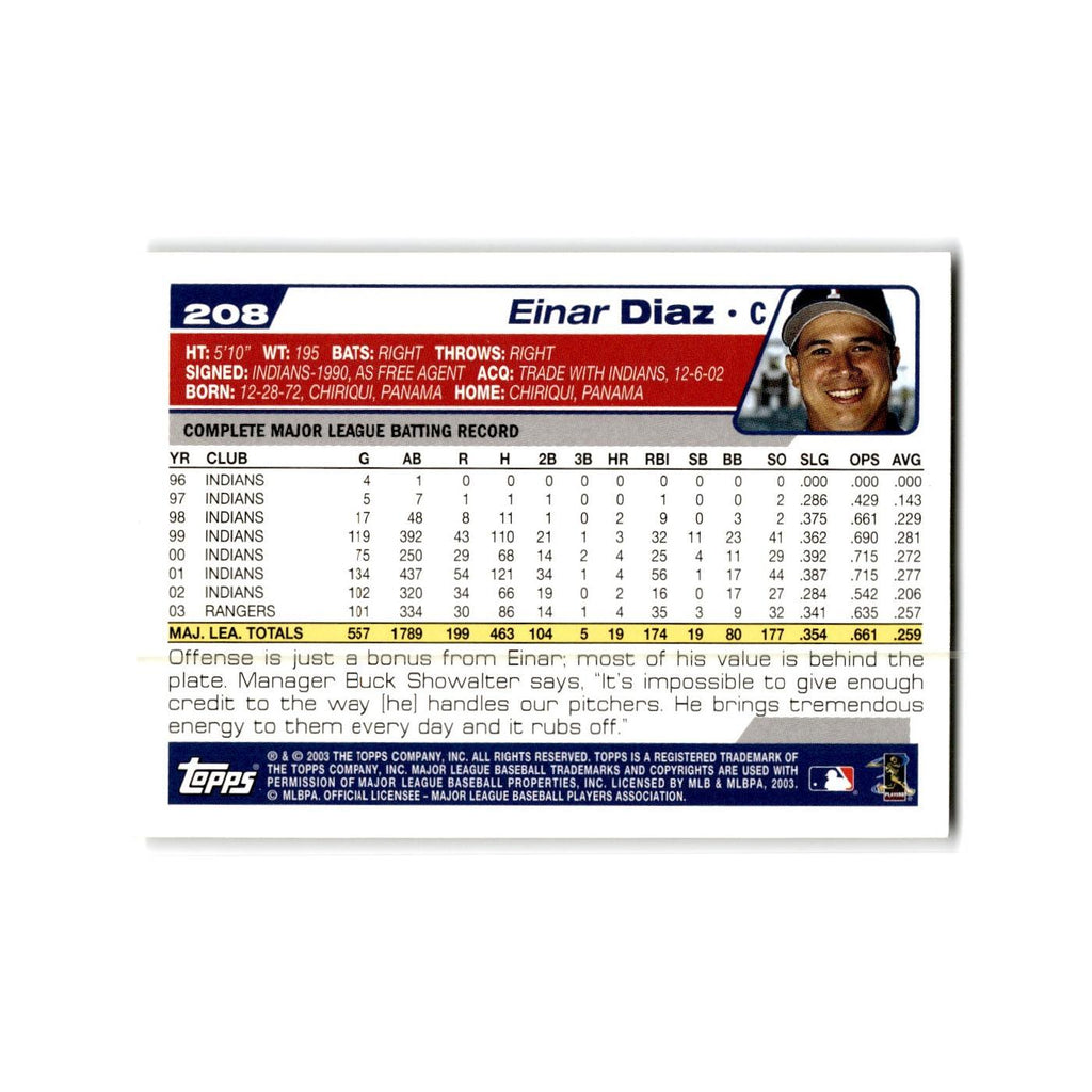 Einar Diaz 2004 Topps #208 Texas Rangers Baseball Card NM