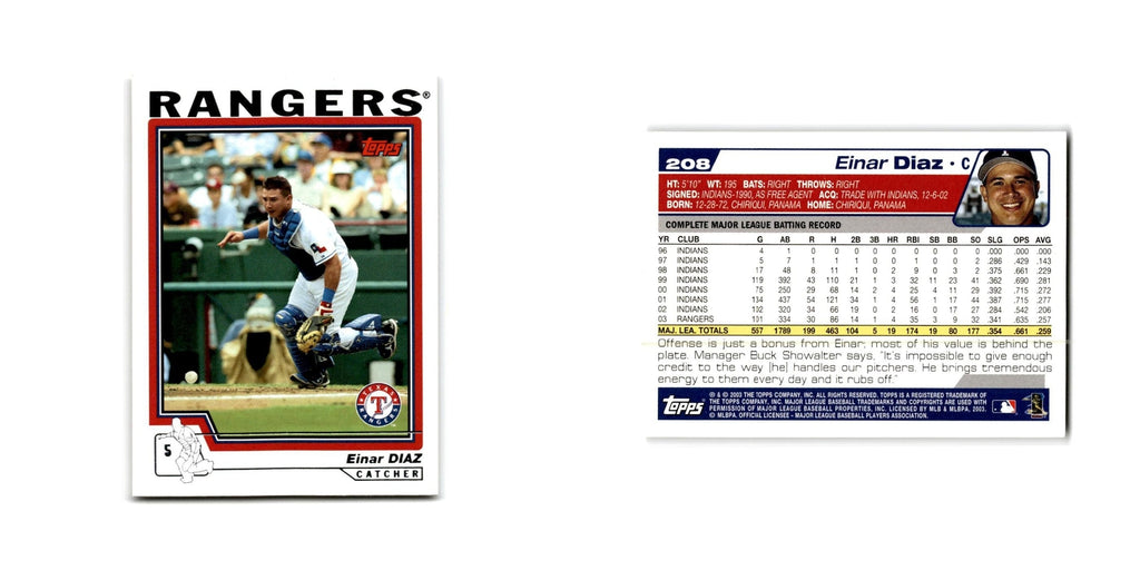Einar Diaz 2004 Topps #208 Texas Rangers Baseball Card NM