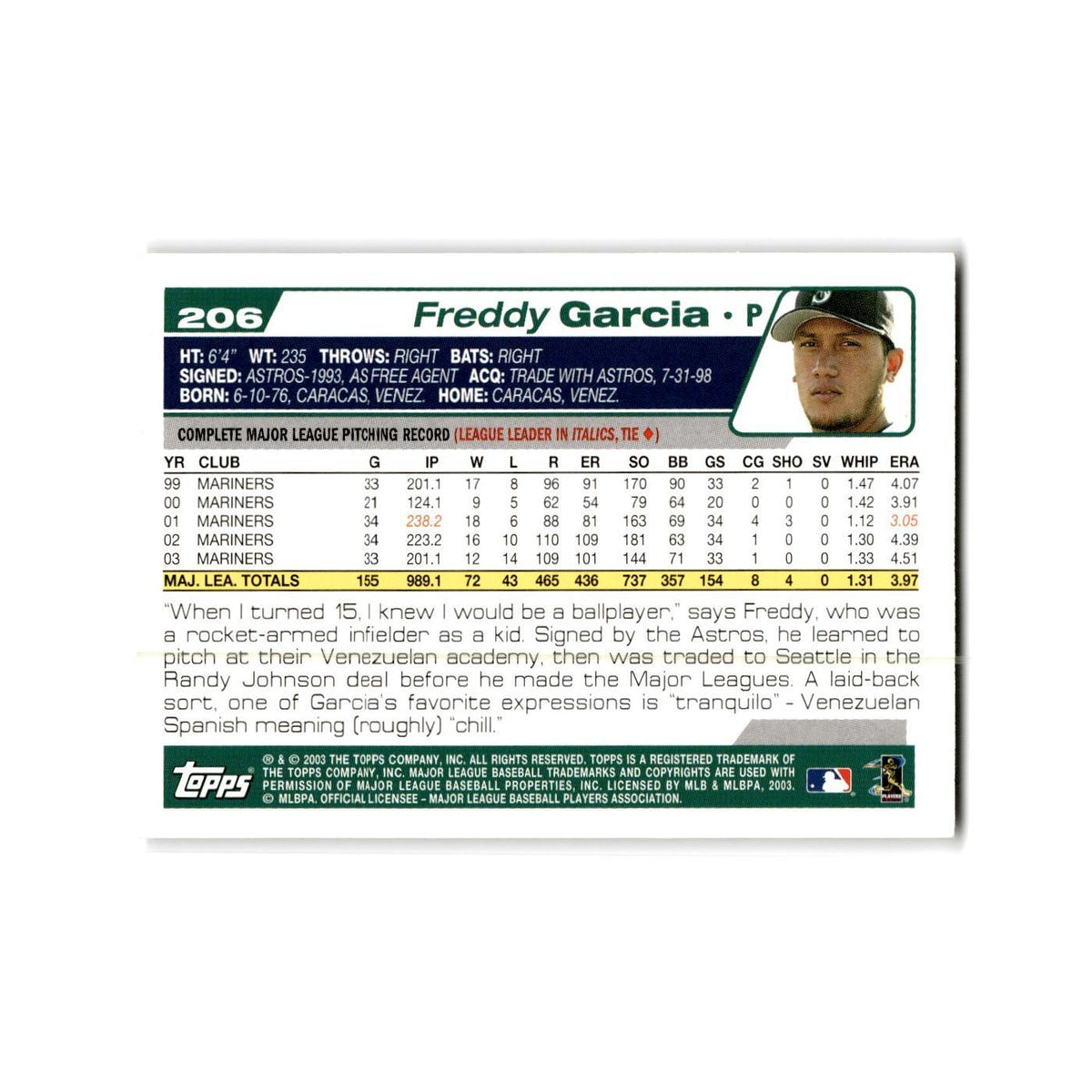 Freddy Garcia 2004 Topps #206 Seattle Mariners Baseball Card NM