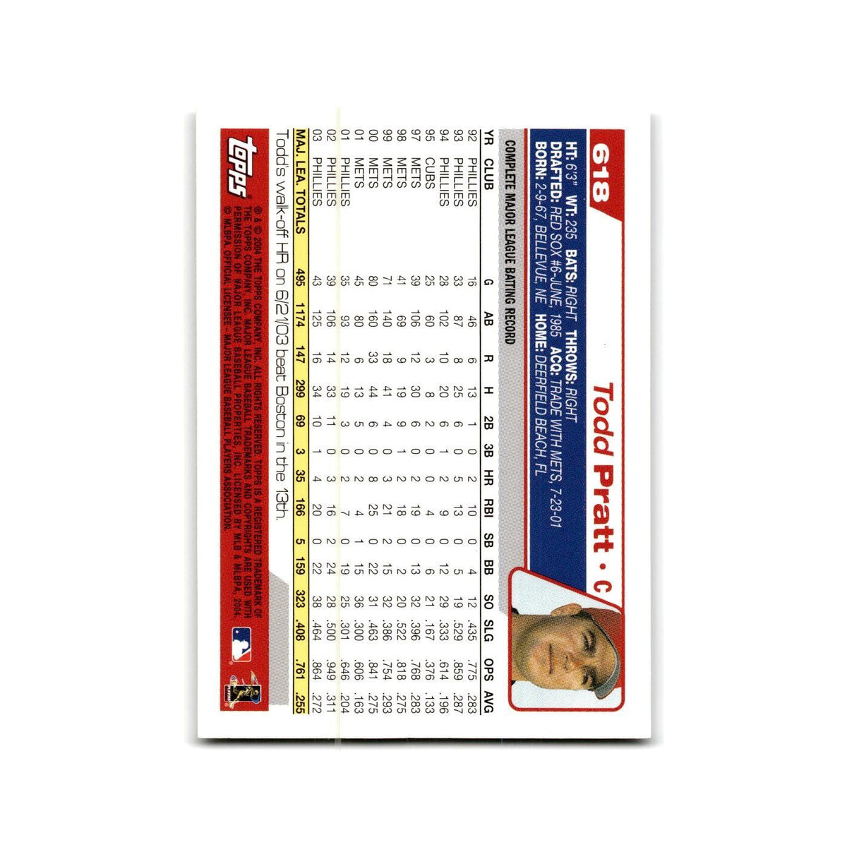Todd Pratt 2004 Topps #618 Philadelphia Phillies Baseball Card NM