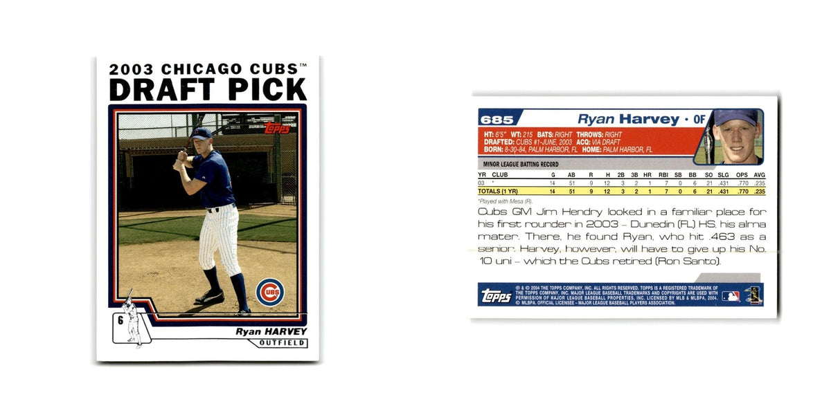 Ryan Harvey Rookie 2004 Topps #685 Chicago Cubs Baseball Card NM