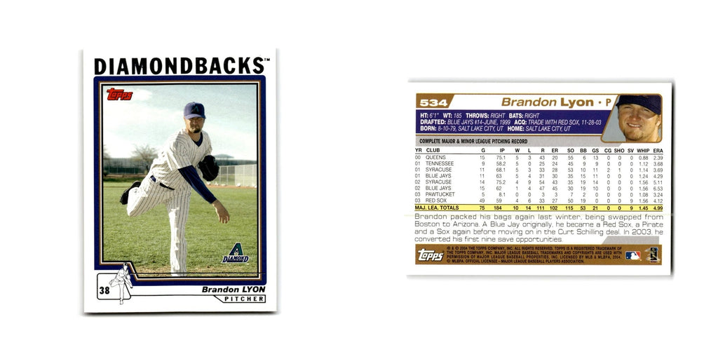 Brandon Lyon 2004 Topps #534 Arizona Diamondbacks Baseball Card NM