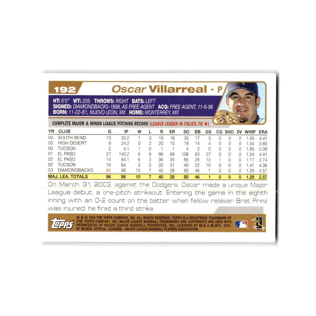 Oscar Villarreal 2004 Topps #192 Arizona Diamondbacks Baseball Card NM