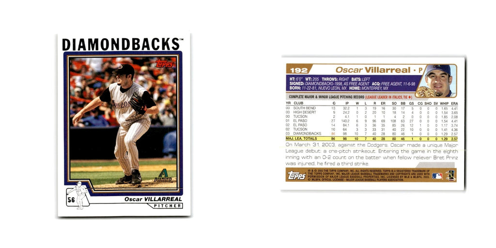 Oscar Villarreal 2004 Topps #192 Arizona Diamondbacks Baseball Card NM