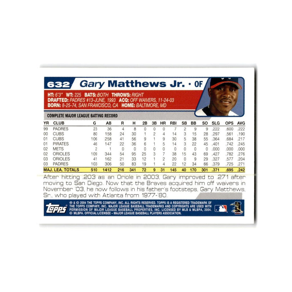 Gary Matthews Jr. 2004 Topps #632 Atlanta Braves Baseball Card NM