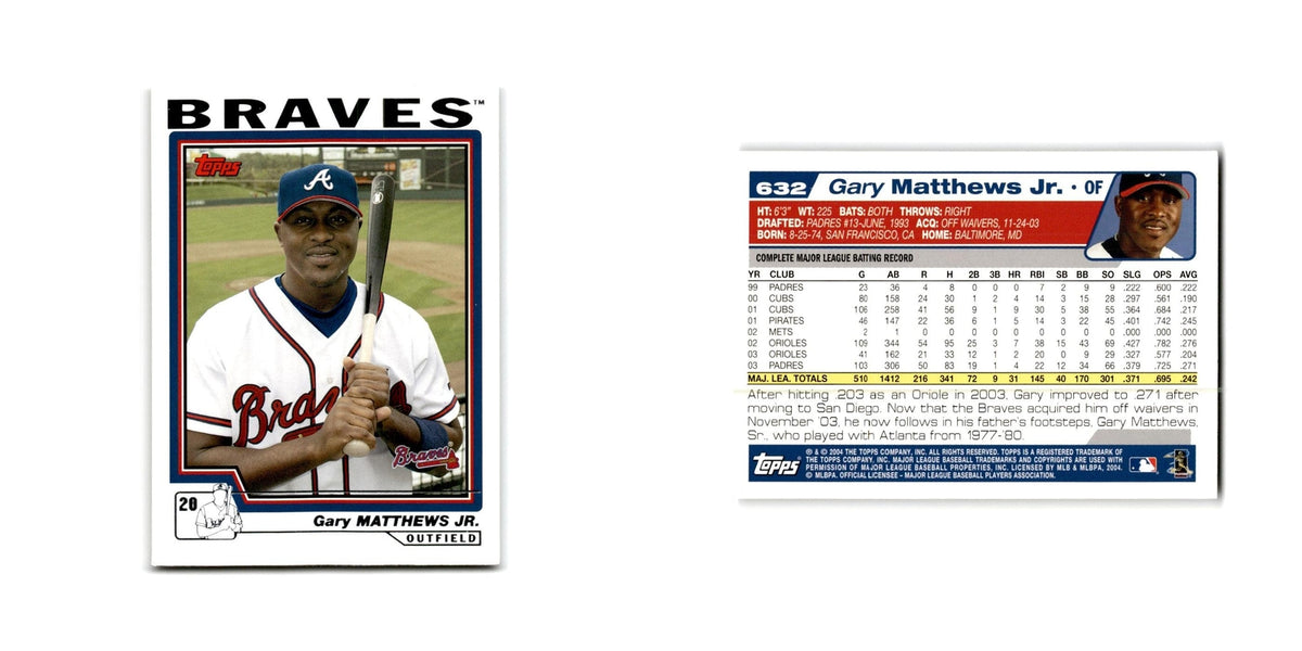 Gary Matthews Jr. 2004 Topps #632 Atlanta Braves Baseball Card NM
