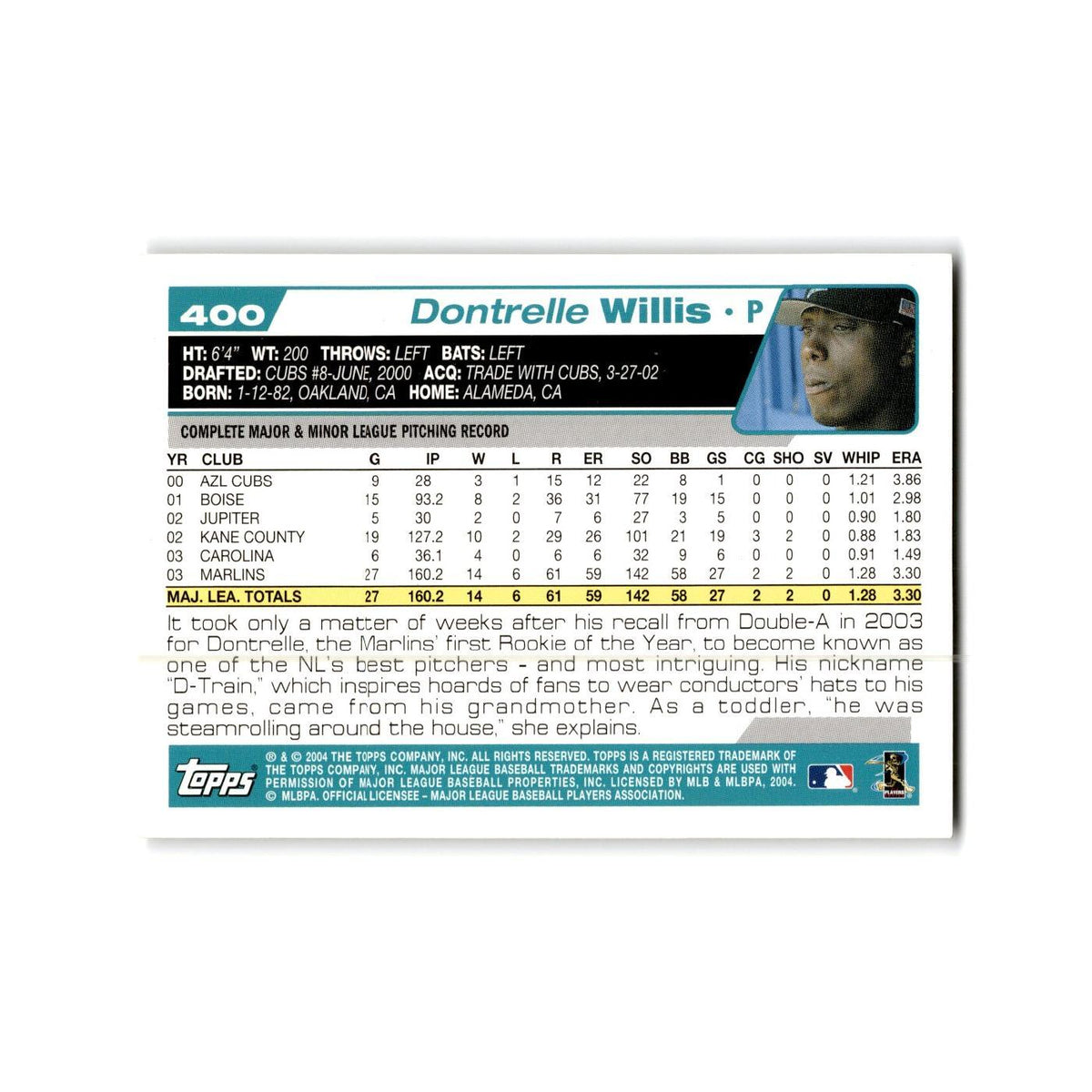 Dontrelle Willis 2004 Topps #400 Florida Marlins Baseball Card NM