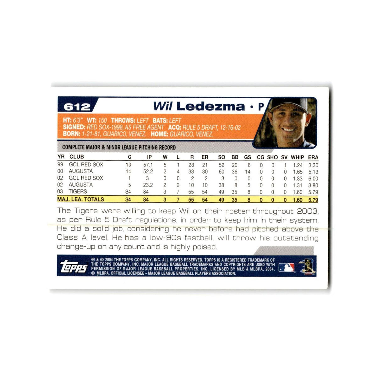 Wilfredo Ledezma 2004 Topps #612 Detroit Tigers Baseball Card NM