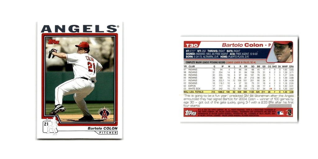 Bartolo Colon 2004 Topps #T30 Anaheim Angels Baseball Card NM
