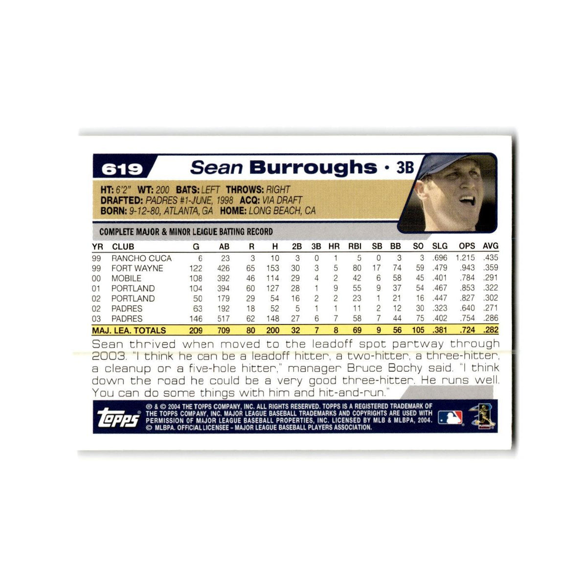 Sean Burroughs 2004 Topps #619 San Diego Padres Baseball Card NM