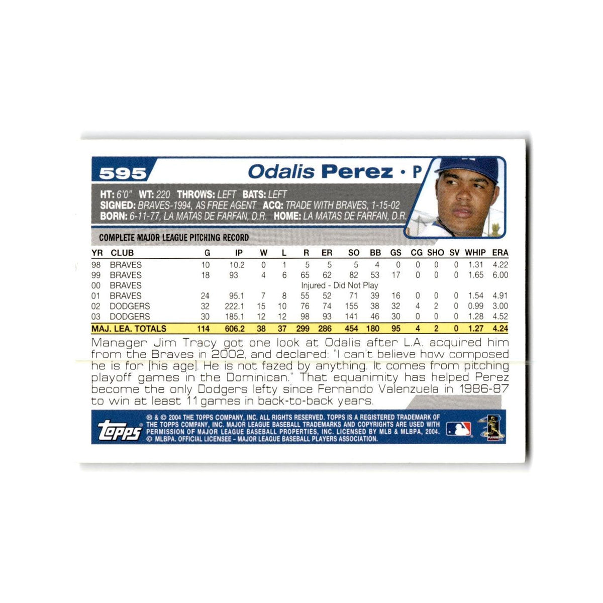 Odalis Perez 2004 Topps #595 Los Angeles Dodgers Baseball Card NM