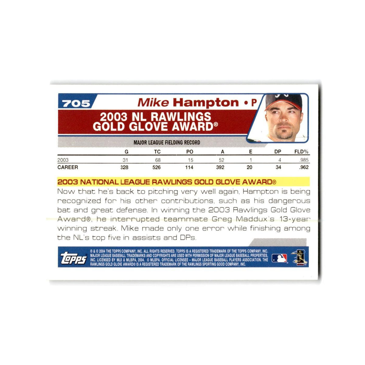 Mike Hampton 2004 Topps #705 Atlanta Braves Baseball Card NM