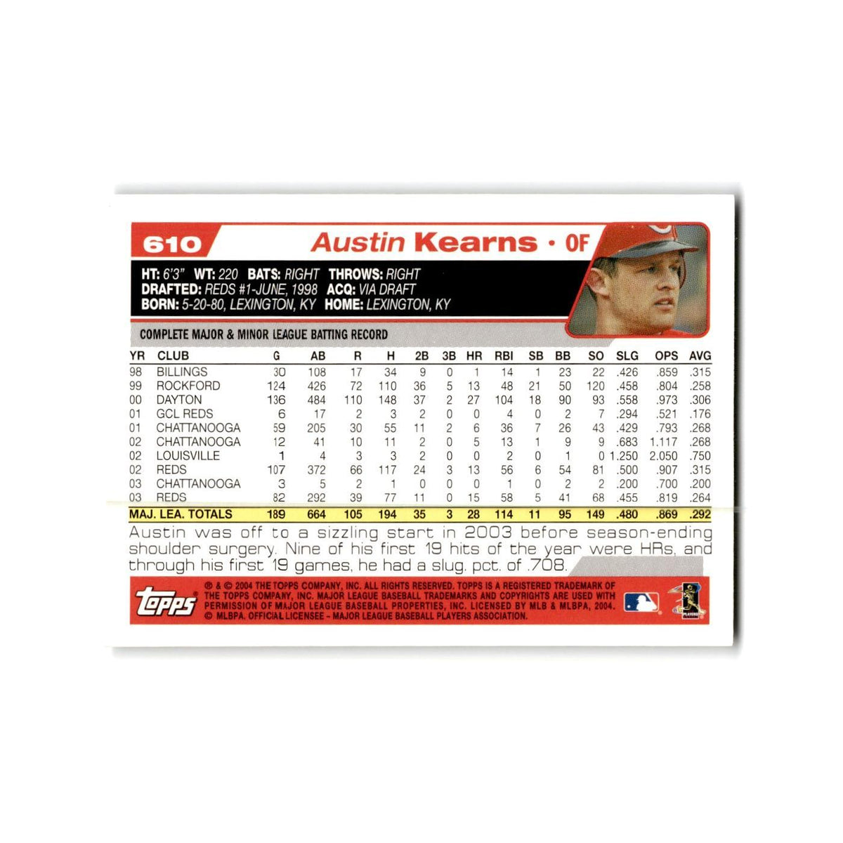 Austin Kearns 2004 Topps #610 Cincinnati Reds Baseball Card NM