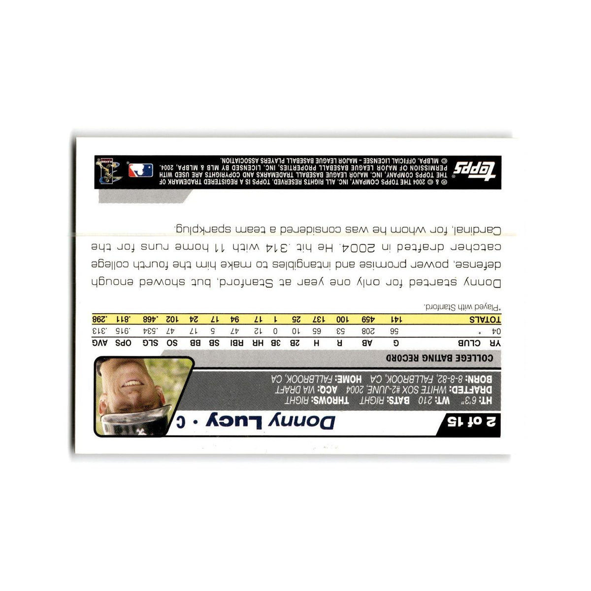 Donny Lucy 2004 Topps #2 Chicago White Sox Baseball Card NM