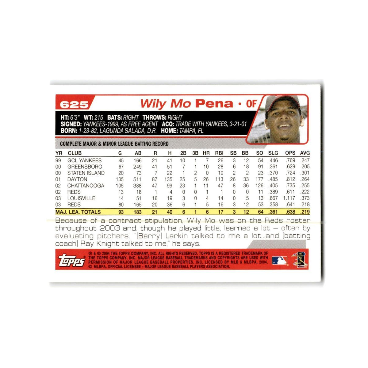 Wily Mo Pena 2004 Topps #625 Cincinnati Reds Baseball Card NM