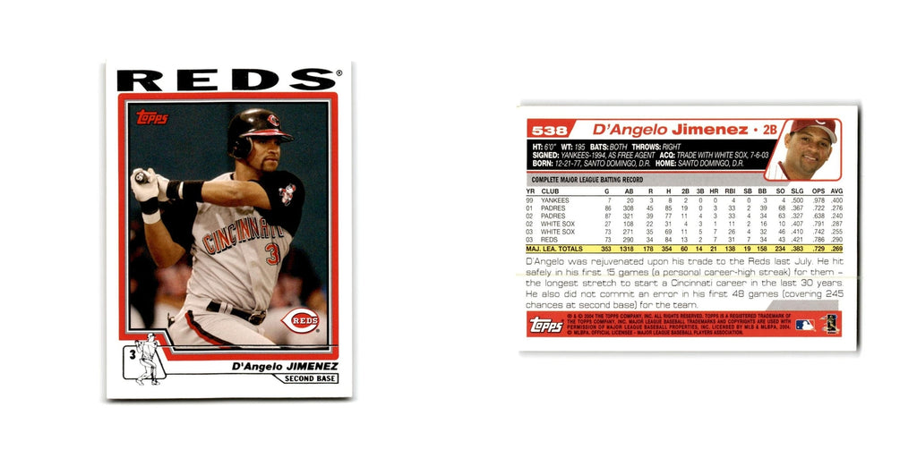 D'Angelo Jimenez 2004 Topps #538 Cincinnati Reds Baseball Card NM