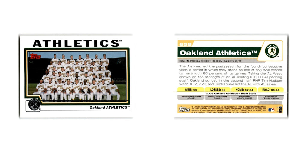 Oakland Athletics 2004 Topps #658 Oakland Athletics Baseball Card NM