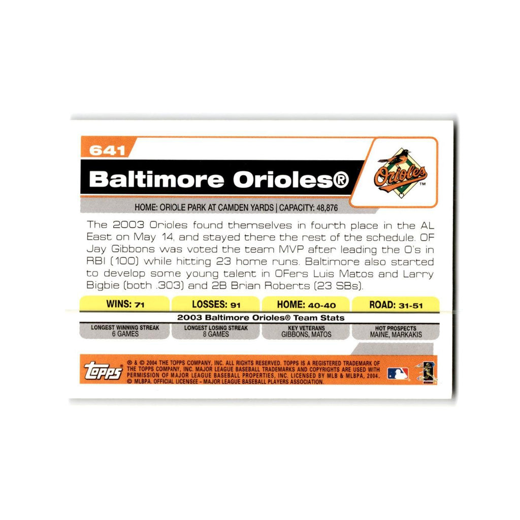 Baltimore Orioles 2004 Topps #641 Baltimore Orioles Baseball Card NM