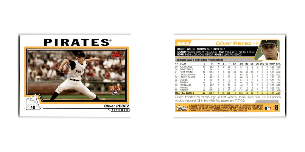 Oliver Perez 2004 Topps #552 Pittsburgh Pirates Baseball Card NM